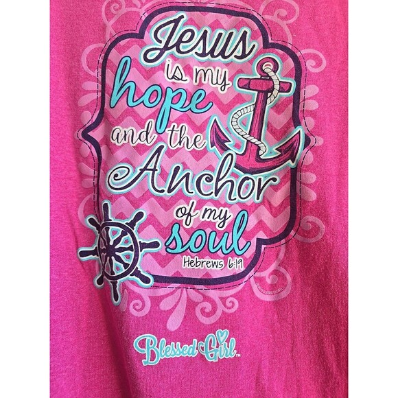 NEW! Blessed Girl JESUS ANCHOR HEBREWS 6;19 MEDIUM SLEEVE Pink Cotton - Picture 6 of 7